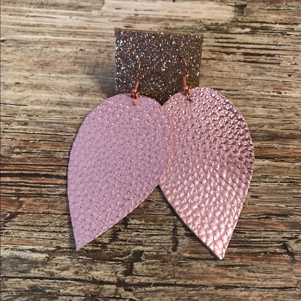 Rose gold lightweight faux leather leaf earrings